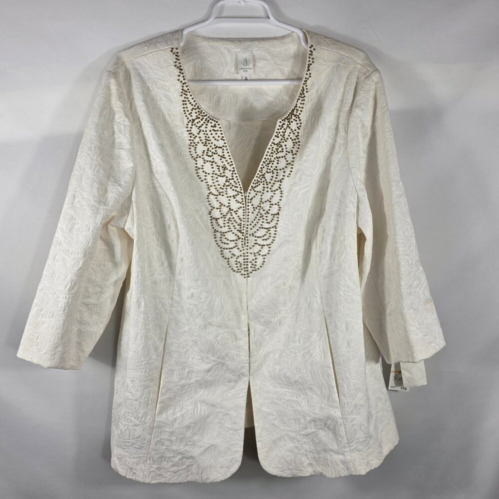 Jones New York Ivory Jacquard Fabric Blazer Jacket Women's Size 2X Beaded Accent